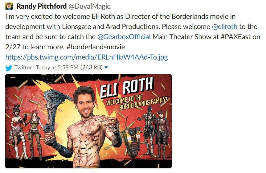 Eli Roth dirigirá la cinta de Borderlands 1