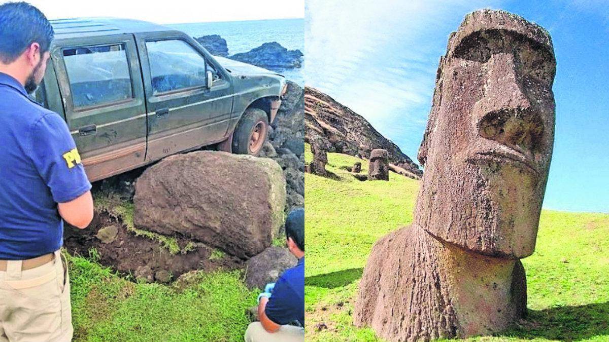 Camioneta, estatua, pascua