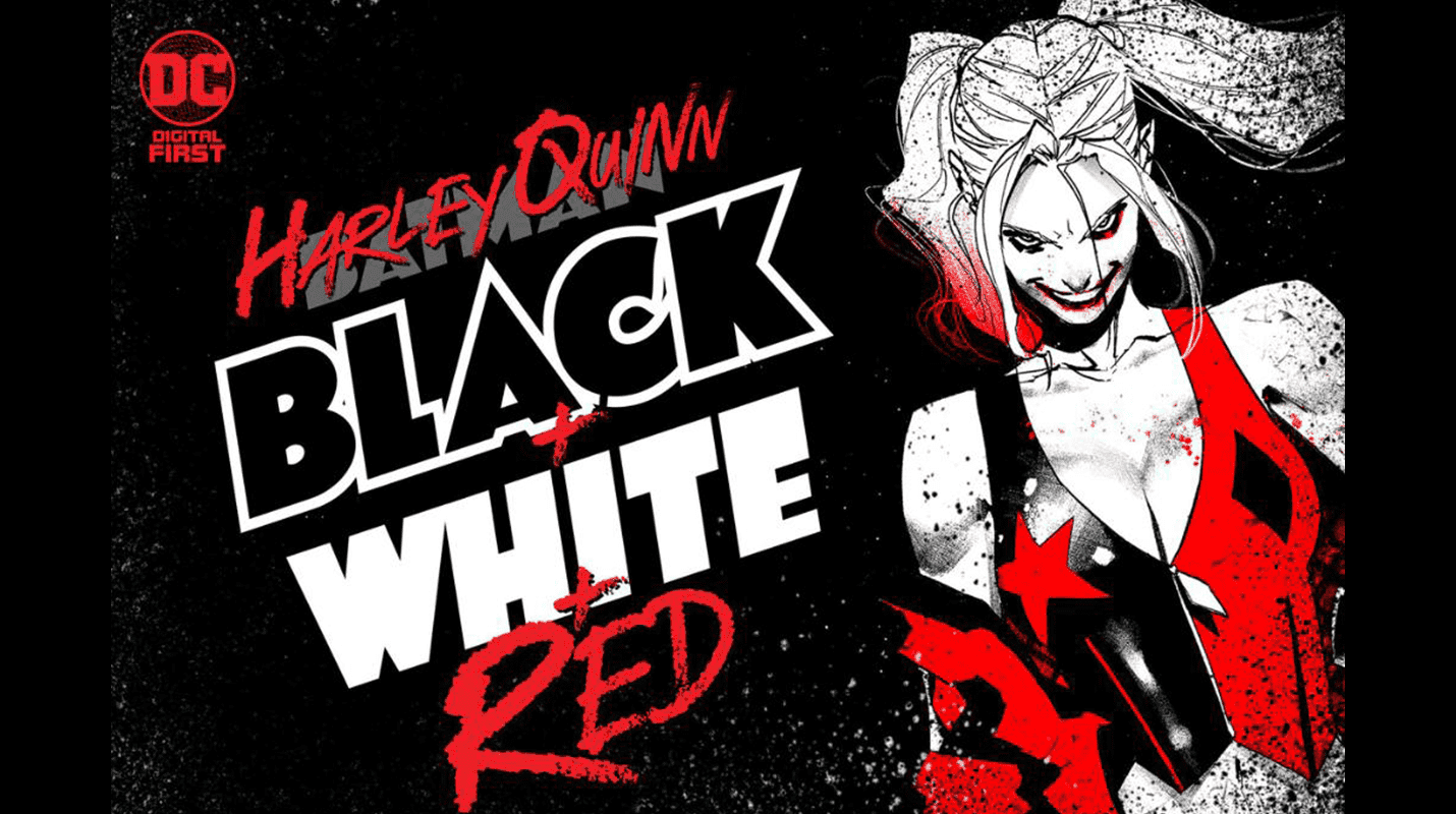 dc harley quinn black and white and red