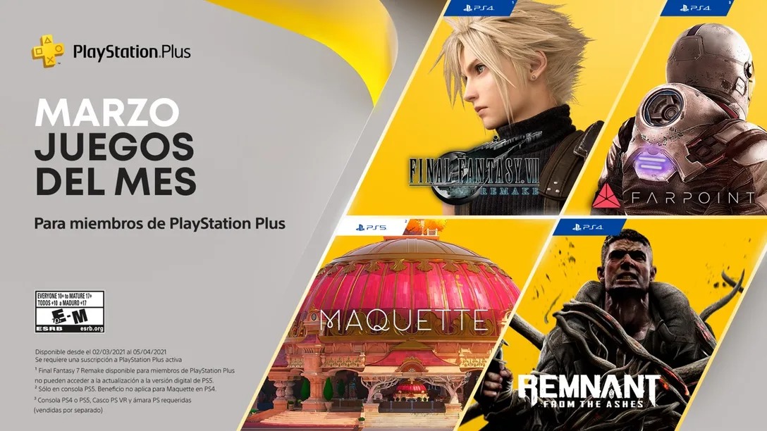PlayStation Plus de Marzo 2021 traerá Final Fantasy VII Remake y tres juegos más 1