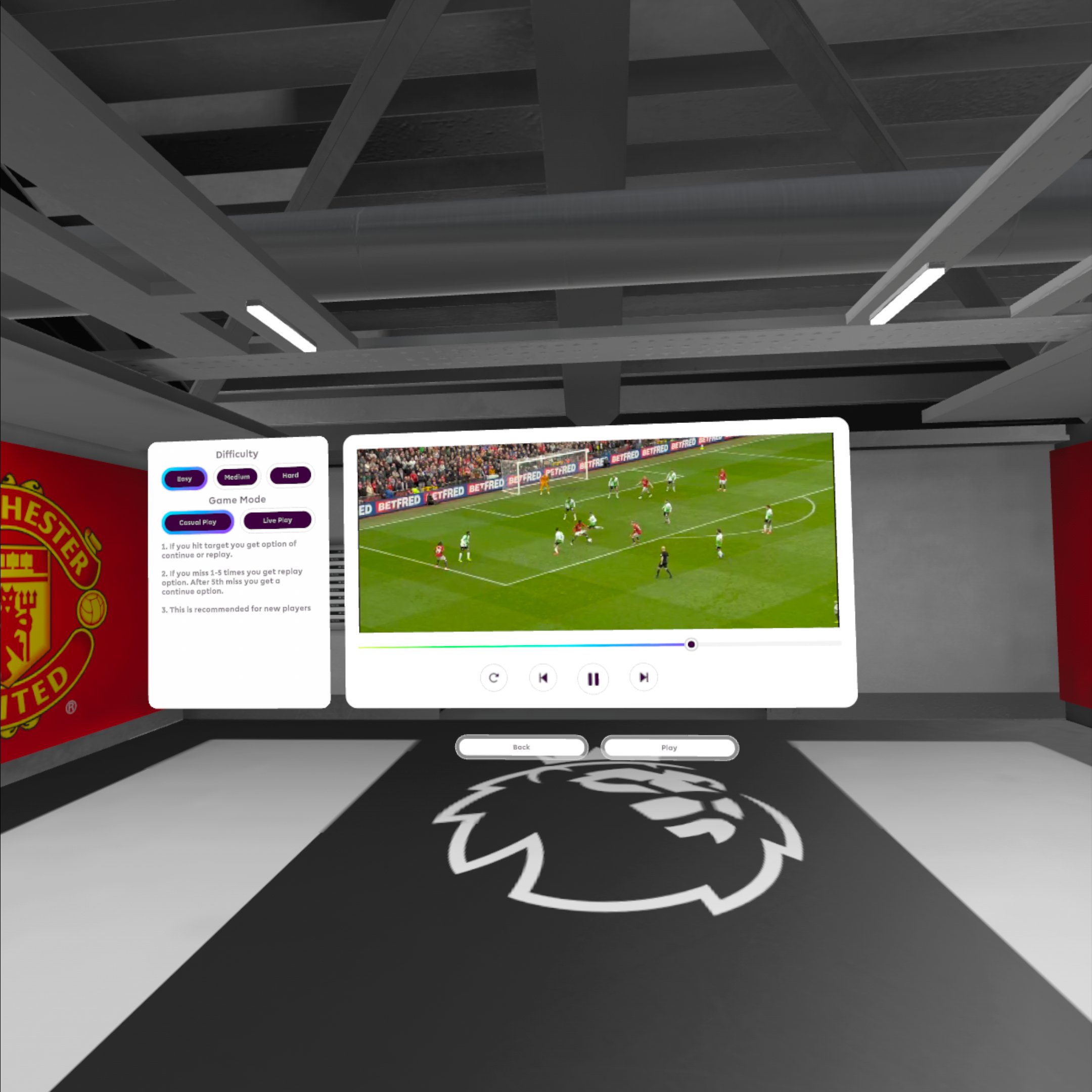 Premier League Player VR llegá al asombroso Meta Quest 1