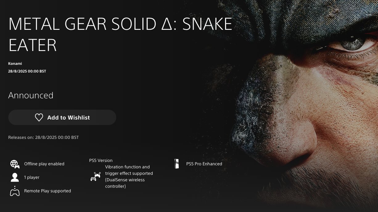 Metal Gear Solid 3 delta remake PlayStation store