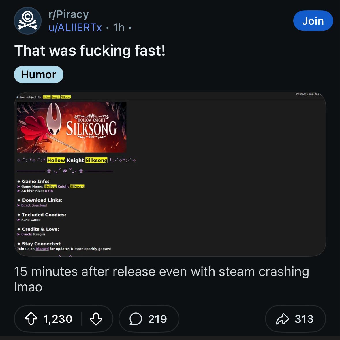 Piratería llega a Silksong, pero piratas te piden mejor comprar el juego 2 Piratería llega a Silksong, pero piratas te piden mejor comprar el juego 1