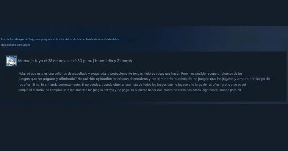 Jugador elimina sus juegos por depresión y Valve se los devuelve sin costo 1