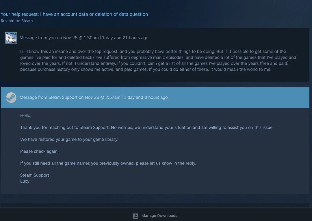 Jugador elimina sus juegos por depresión y Valve se los devuelve sin costo 2