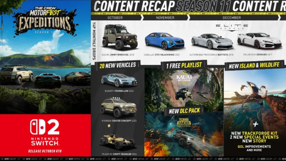 The Crew Motorfest llega a Nintendo Switch 2 con la Temporada 11 y Lara Croft 2 The Crew Motorfest